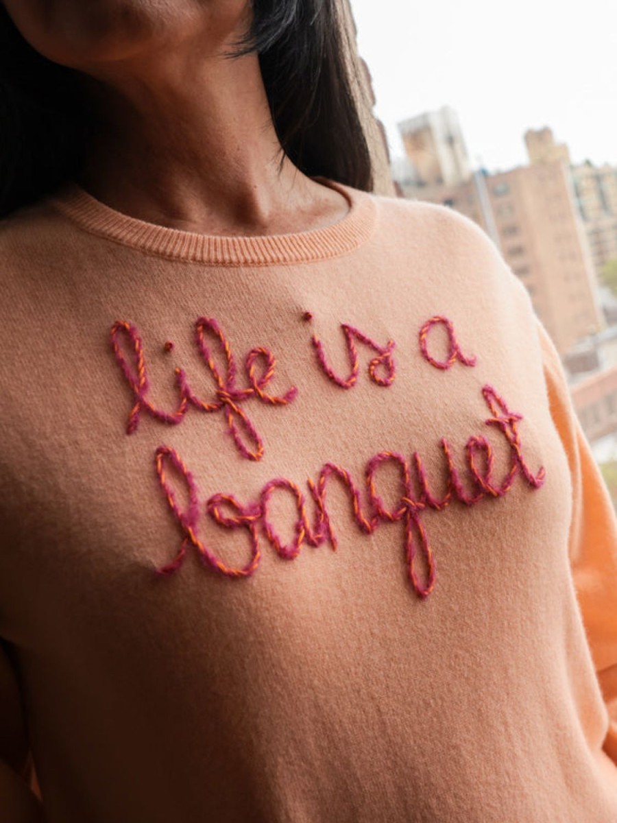 Lf Classic Lingua Franca NYC | Life Is A Banquet Crewneck Peach