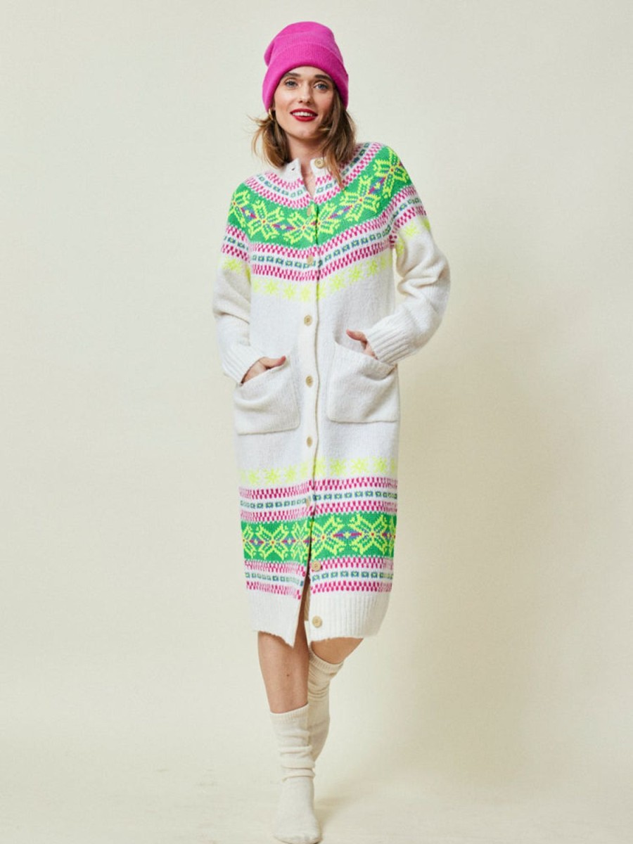 Ready To Wear Lingua Franca NYC | Nora Cardigan Dress Cream Fair Isle