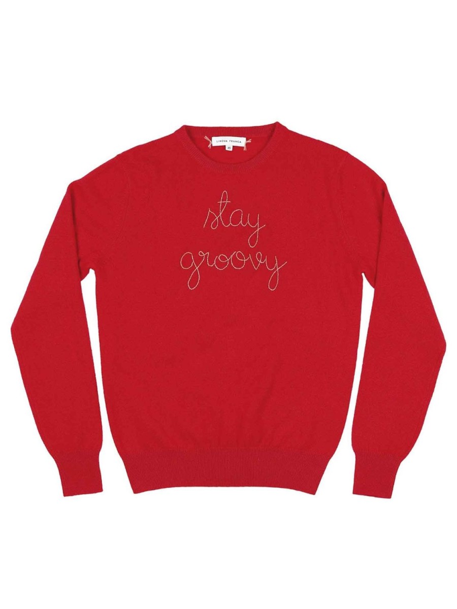 Lf Classic Lingua Franca NYC | Stay Groovy Crewneck Red