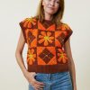 Ready To Wear Lingua Franca NYC | Crochet Vest Brown Floral Multi