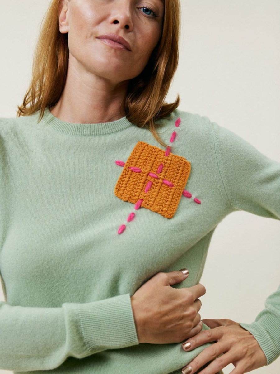 Ready To Wear Lingua Franca NYC | Crochet Argyle Crewneck Sage